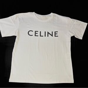 Celine White T-Shirt with Black Logo Print